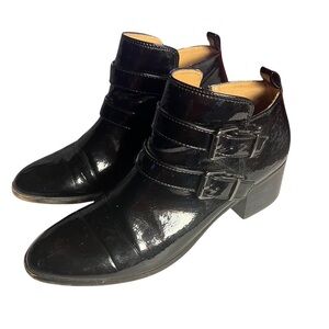 Franco Sarto Raina Black Patent‎ Leather Ankle Boots Size 7 Glossy Versatile